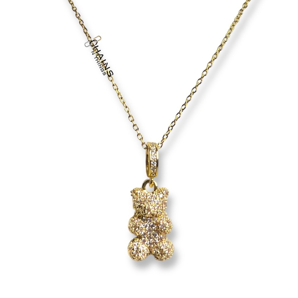 Gummy Bear Necklace Light Baby Pink Gold Plated Stainless steel 5A Cubic Zircon